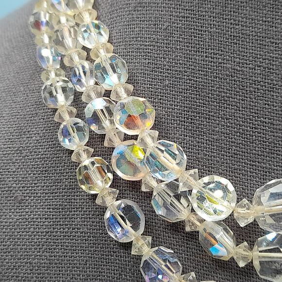 Vintage 1950s Aurora Borealis Crystal Three-Strand Necklace - 16 Inches - Picture 4 of 10
